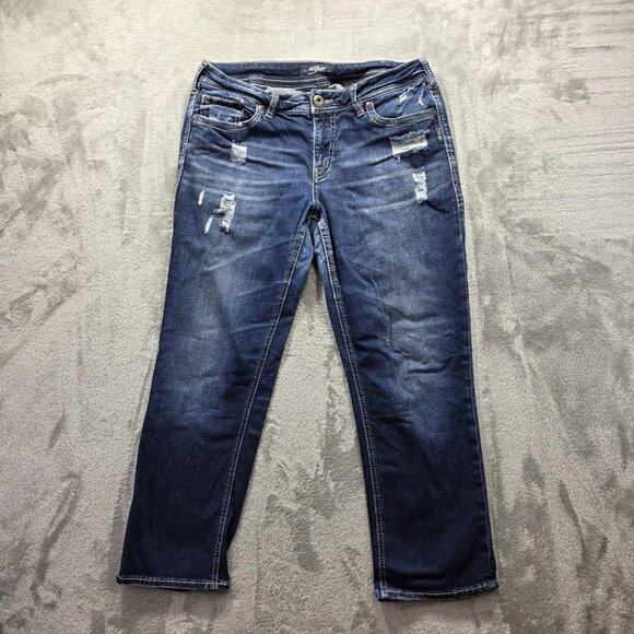 Silver Jeans Co Jeans Womens W31 Blue Suki Capri Distressed Stretch L22.5 - Picture 1 of 9